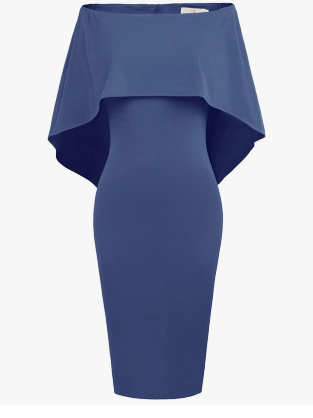 Off-Shoulder Cape Midi Dress - Blue | XL | NWT